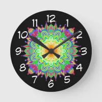 Pretty Rainbow Colored Mandala Abstract Art   Round Clock
