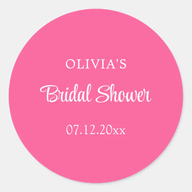 Hot Pink Bridal Shower Classic Round Sticker