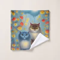 Two Paws Think Alike - Cat Couple in Autumn Wash Cloth