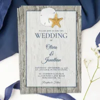 Rustic Coastal Driftwood Sand Dollar Wedding Invitation