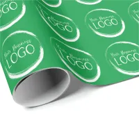 Holiday Green and White Small Business Logo Promo Wrapping Paper