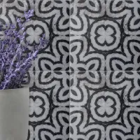 Weathered Black White Gray Marble-Look Geometric  Ceramic Tile