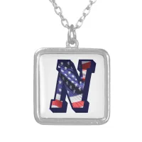 American Flag Letter N" Silver Plated Necklace