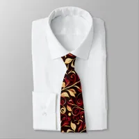 Classy Black, Burgundy and Gold Christmas Foliage Neck Tie