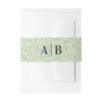 Faux Light Sage Glitter Wedding Monogram Invitation Belly Band