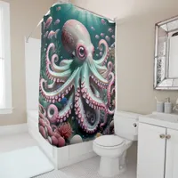 Cute Octopus under the sea pinks and blues Shower Curtain