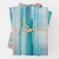 Pretty Blue Ocean Waves and Sea Glass  Wrapping Paper Sheets