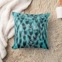 Chic animal print -feather pattern, blue and black throw pillow