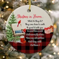 Christmas in Heaven Buffalo Plaid Photo Memorial Ceramic Ornament