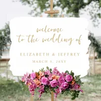 Modern Script White Gold Wedding Welcome Sign