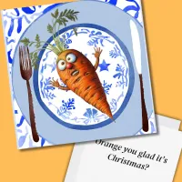 Scared Carrot Christmas Dinner setting Vegetables Holiday Card