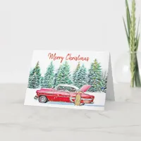 Personalized Merry Christmas Vintage Car and Gifts Card