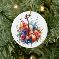 Watercolor Cello and Flowers Personalized  Ceramic Ornament