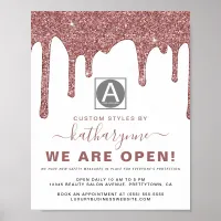 Chic Rose Gold Sparkle Glitter Drips Business Poster