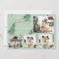 Sage Green Christmas Pagoda Trees 5-Photo  Holiday Card