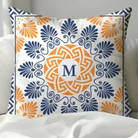 Personalized Navy and Orange Greek Key Throw Pillow