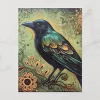 Raven Folk art painting Postcard