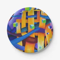 Abstract cubes purple paper plates