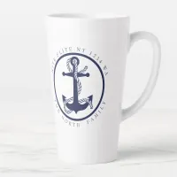 Boat Name and Anchor Navy/Mint ID619 Latte Mug