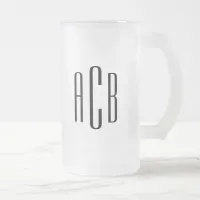 Black Simple Three Letter Wedding Monogram Frosted Glass Beer Mug