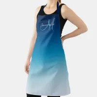 Sky and Ocean Teal Blue Ombre Monogrammed Apron