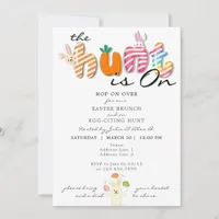 Funny Colorful Pastel Easter Brunch Egg Hunt Bunny Invitation