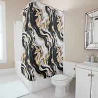 Black, White and Gold Marble  Shower Curtain