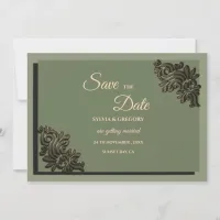 Modern Luxury Earth tone Sage Green & Gold Classic Save The Date