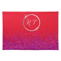 Silver initial monogram with purple glitter | cloth placemat