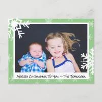 Christmas sage green Snowflakes Family Photo Card