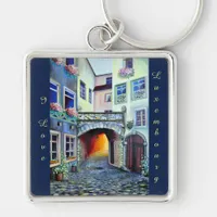 Watercolor Dreamscape Luxembourg Bohemian City Keychain