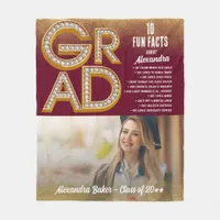 Graduation Grad Glitter Gold Fun Facts Photo Class Fleece Blanket