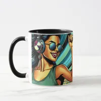 Pop Art Woman in Headphones Dancing Mug