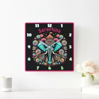 Sweet elephant at carnival square wall clock