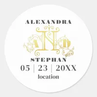 Luxury Romantic Flourish Calligraphy Wedding Gold Classic Round Sticker