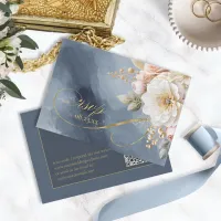 Floral Drama Wedding QR Code Blue ID1022 RSVP Card