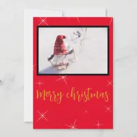 Gold red one photo christmas holiday card