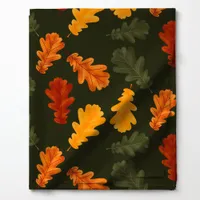 Autumn Oak Leaves on Green Pattern Fabric