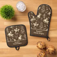 Cowboy Western Rodeo Personalized Oven Mitt & Pot Holder Set