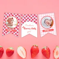 Custom Cute Berry First 1st Birthday Pink 12 Photo Bunting Flags