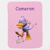 Cute Happy Cartoon Duck Running Through Flowers Baby Blanket