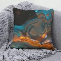 Aqua Flame Abstract Art Throw Pillow