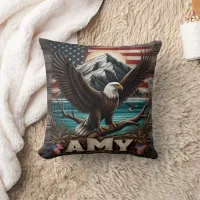 Eagle Wings Spread by American Flag Throw Pillow