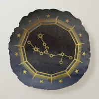 Dark Zodiac Astrology: Taurus Black & Gold Round Pillow