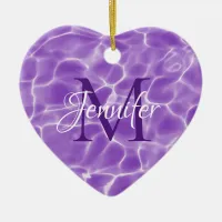 Purple and White Swimming Pool Photo Monogram Ceramic Ornament