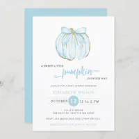 Pumpkin Blue Bow Boy Baby Shower Invitation