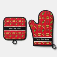 Personalized Best Dad Ever Cute Barbecue Foods Oven Mitt & Pot Holder Set