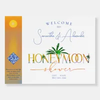 Tropical Beach Sunset Honeymoon Fund Welcome Sign