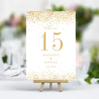 Gold Glitter Confetti Elegant Wedding Table Number