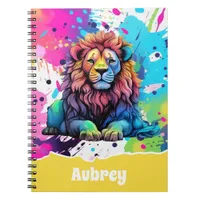 Rainbow Lion with Paint Splatter Kids Notebook